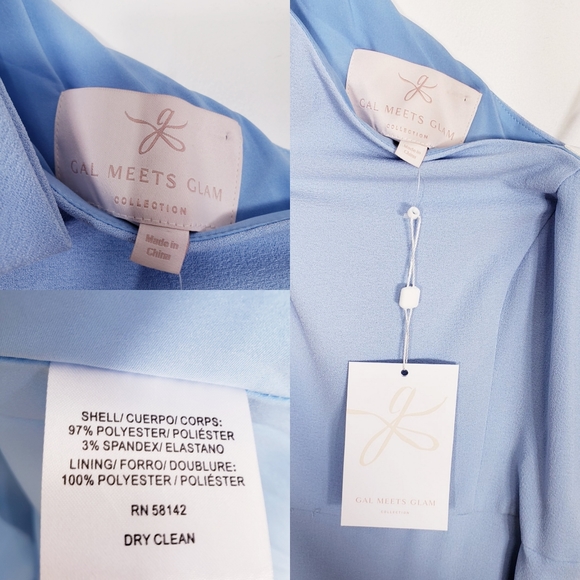 GAL MEETS GLAM Light Blue A-Line Midi Dress Asymmetrical Neck Bow Fit and Flare - Picture 11 of 12